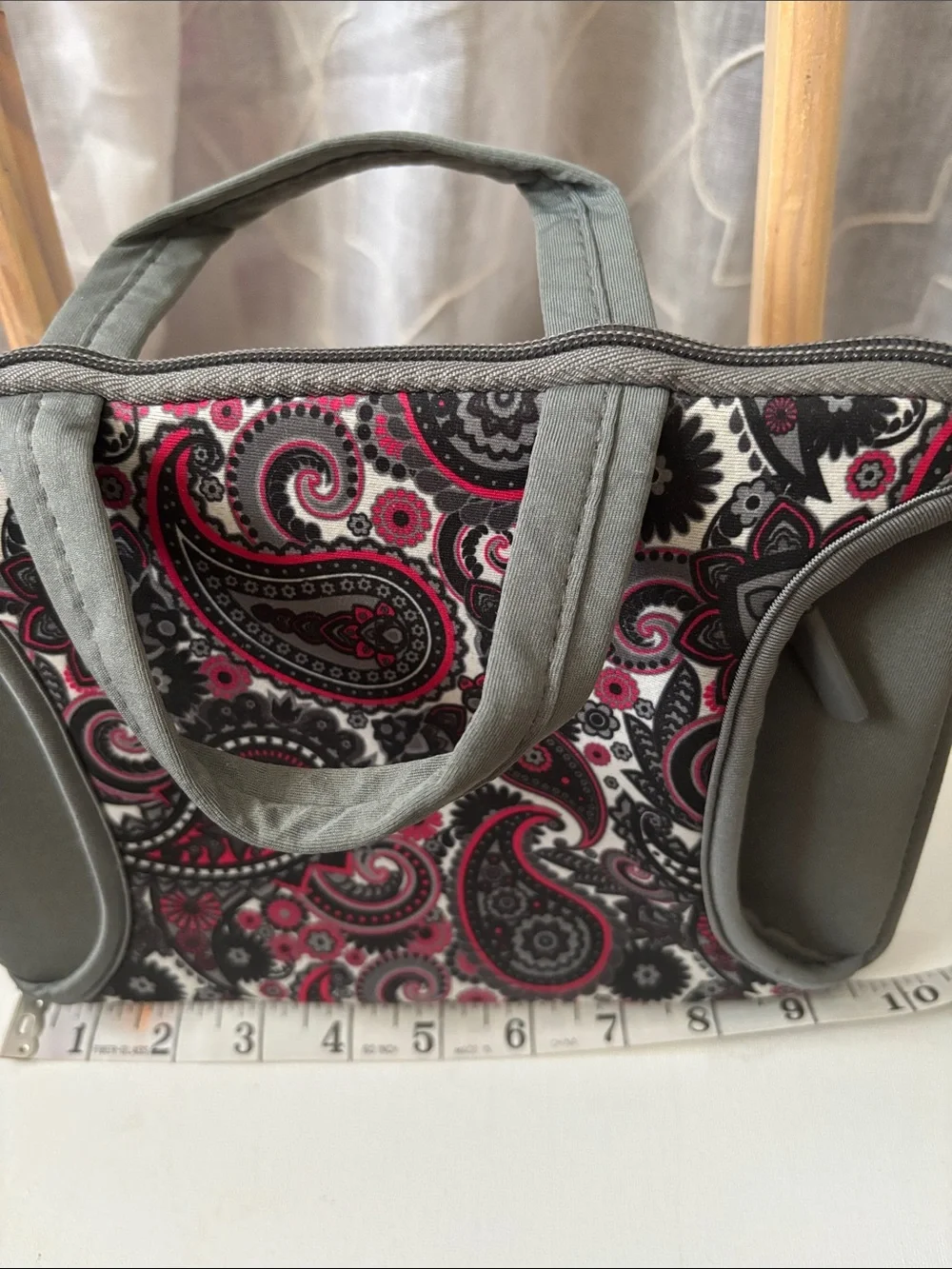 Gray and Pink Paisley Neoprene Travel Case with Zipper Closure